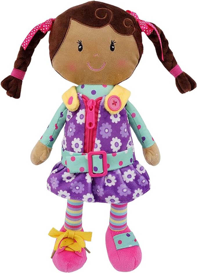 Sugar Snap Plush Learn to Dress Doll for Toddlers - 15" - for 2 Year Old Girl - Montessori