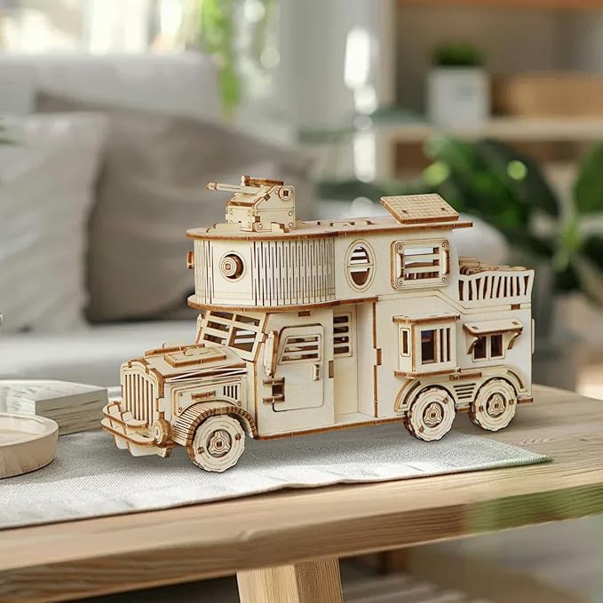 3D Wooden Puzzle for Adults, DIY Motor Home Model, Creative Assembly Model Building for Adults, DIY Assembly Puzzle, Woodcraft Kit for Christmas Day