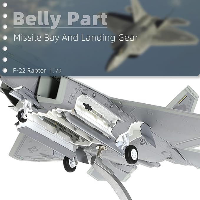 F22 Raptor 1/72 Diecast Metal Aircraft Model Kit USAF Fighter Jet Alloy Airplane Model with Stand for Adult Military Enthusiasts Collections or Creative Gifts (AK 90FS)