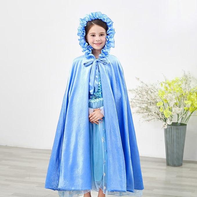 Newland Princess Costume for Girls - Princess Cape Long Hooded Velvet Cloak Princess Accessories Size M: 4-8Y/L: 8-12Y