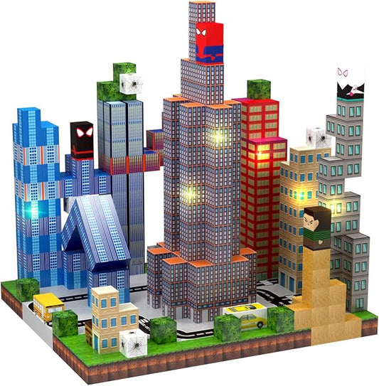 Magnetic Blocks Building Toys Set, Spider Toys Light Up Magnetic Building Blocks for Boys Girls Ages 3+, Magnet Cubes STEM Sensory Construction Toy City Themes