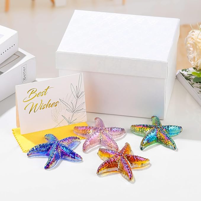 Movdyka 4pcs Starfish Crystal Figurine Desk Decor Handmade Blown Glass Sea Star Beach Themed Animals Ornaments Collectible Crafts Sea Glass Gifts