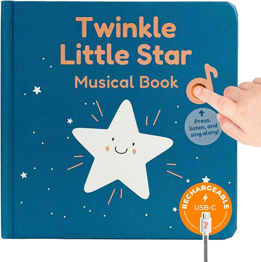 Cali's Books Twinkle Twinkle Little Star – USB-C Rechargeable Musical Book for 1-Year-Old | Sound Book for Toddlers 1-3 with Bedtime Lullabies – Nursery Rhymes Musical Book