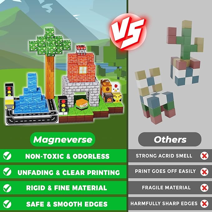 150 PCS Magnetic Blocks - Magnetic Building Block for Kids Ages 4-8, Magnet Blocks Sets for Grassland Build, Magnet Cubes Building Toys for Girls Boys Ages 3 4 5 6 7 8-12 Birthday Gift