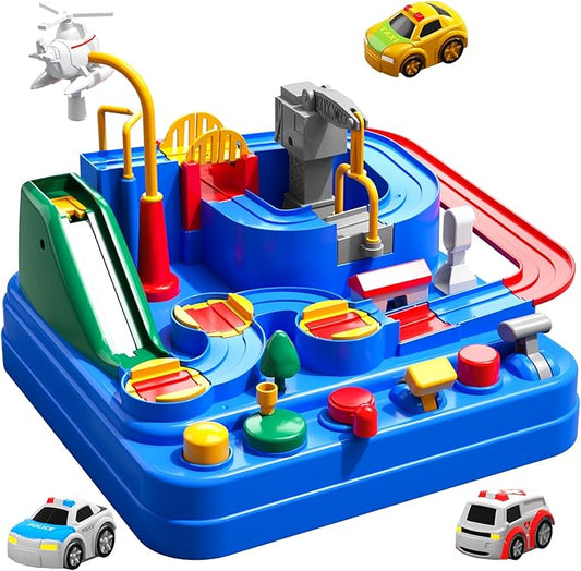 TEMI Boys Toys Car Track, Kids Race Track City Adventurous Car Toy for 3 4 5 6 7 Years Old Boys Girls - Car Toys with 3 Cars, Car Track Toys for Boys Age 3, Birthday Gifts Toys for Boys 3-5 Years Old