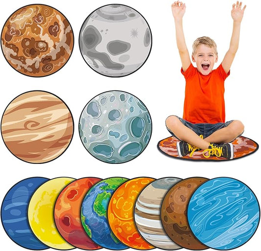 12 Pcs Kids Carpet Circle Seats for Classroom 16 Inch Round Floor Mat Kids Floor Cushions Soft Educational Classroom Rug Non Slip for School Learning Playing Areas(Space Planet)