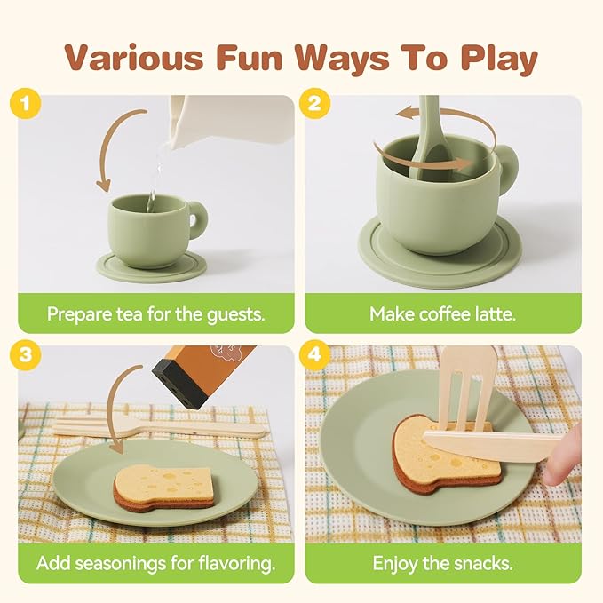 Youuys Wooden Tea Party Set for Toddlers Little Girls with Silicone Teapot Set & Felt Toys & Flower Arranging Toy and Portable Storage Basket, Pretend Play Toys for 3 4 5 6 Year Old Girl