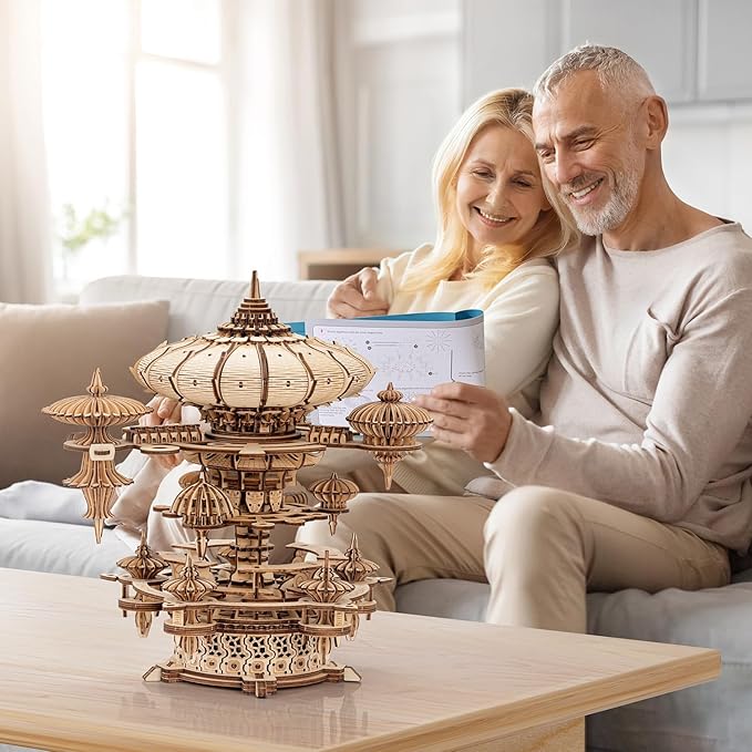 3D Wooden Puzzles for Adults, SkyCity Music Box Model Kit, 600+ Pcs Cityscape Design, Challenging Mechanical DIY Craft, STEM Toy and Unique Gift for All Occasions