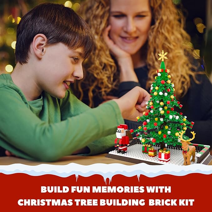 Christmas Tree Building Sets, Christmas Santa Claus and Reindeer Figures Building Blocks Bricks Set, for 6+ Ages Kids, Boys, Girls, Adult 586PCS