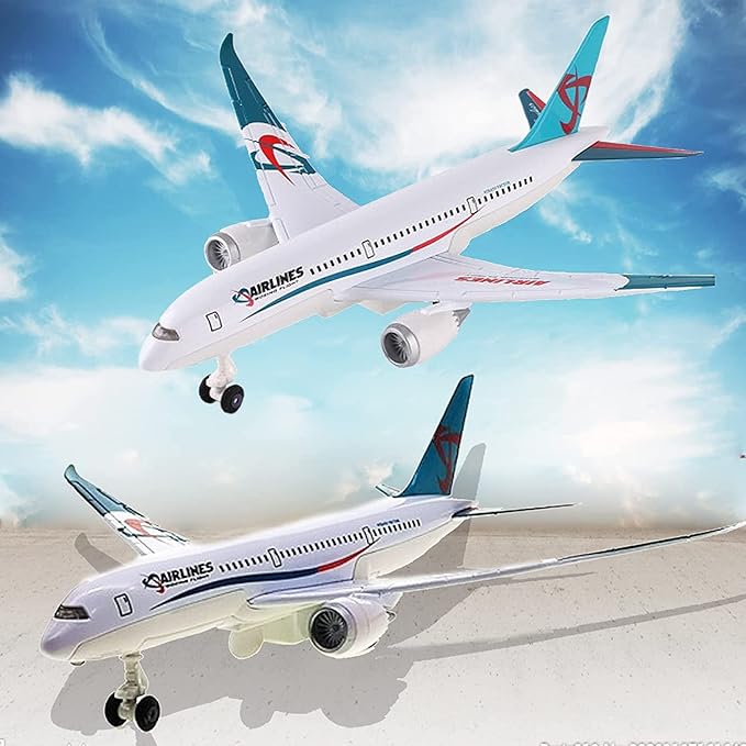 OTONOPI Airplane Toys Bump and Go Airlines Die Cast Metal Model Plane Toy with Lights and Sounds for Kids LightBlue