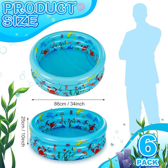 Jerify 6 Pack Kiddie Pool for Toddler 34 x 10 Inch Inflatable Kids Swimming Pool Small Baby Blow up 3 Rings Round Baby Padding Ball Pond for Indoor and Outdoor Water Game Play Center(Animal Style)