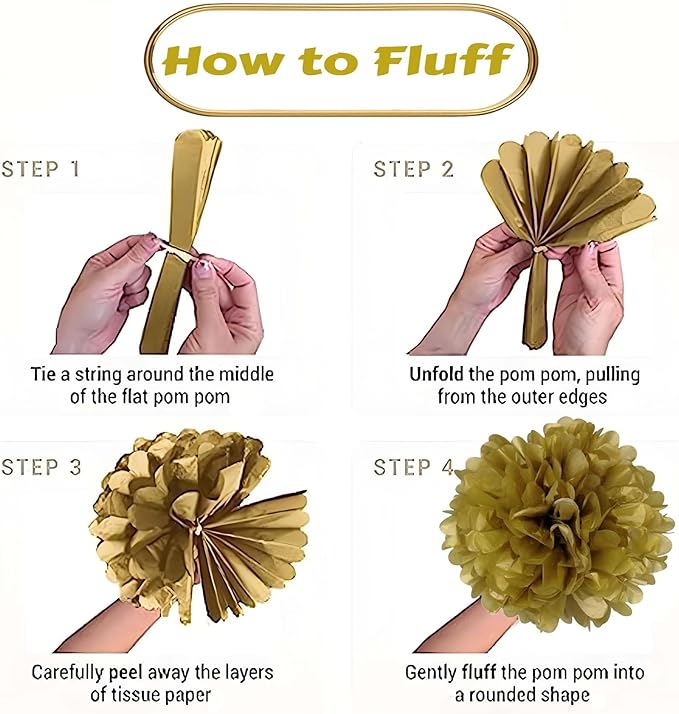 12-Piece Set of Gold and White Hanging Tissue Paper Pom Poms for Engagement, Wedding, Birthday, Bachelorette, and Bridal Shower Decorations