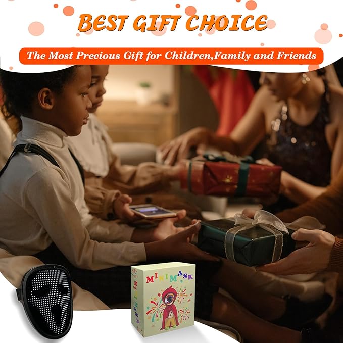 Led Mask with Gesture Sensing, Light up Face Transforming Mask for Halloween Xmas Costume Party