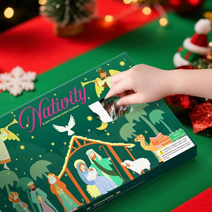 Nativity Advent Calendar 2025 Kids - 24 Days Christmas Countdown Nativity Scene Building Block Toys, STEM Xmas Gift for Boys & Girls Ages 6+, Holiday Party Favors and Stocking Stuffers