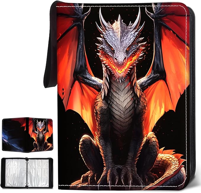 900 Pocket Dragon Card Binder, Trading Card Storage Album with 50 Durable 9-Pocket Pages, Dragon Design on Pocket Card Packs, Christmas Birthday Gifts for Zipper Closure Collector's Album