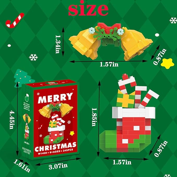 Christmas Bells and Boot Building Blocks Set Compatible with Lego Advent Calendar 2025 Stacking New Toys Holiday Present Box New Year Xmas Gifts for Kids for Boys & Girls and Adults