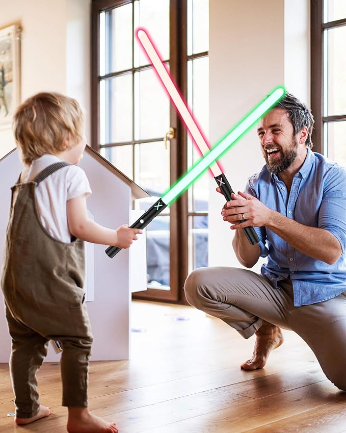 Lightsaber for Dueling 2 Packs Light Sabers with 4 Character Sound Font 12 RGB Colors 2 in 1 Real Lightsabers Toys for Kids/Adult Birthday Gift T029