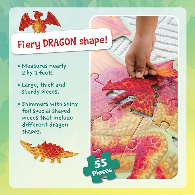 Peaceable Kingdom Dragon Puzzle – Floor Puzzles for Kids Ages 5 & Up – Includes 55 Sturdy Pieces & Carrying Case with Corded Handle