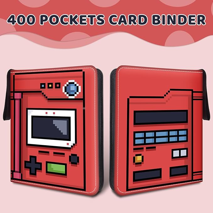400 Pocket Game Card Binder, Trading Card Storage Album with 50 Durable 4-Pocket Pages, Game Design on Pocket Card Packs, Thanksgiving Christmas Birthday Gifts for Gamer Lover Collector's Album