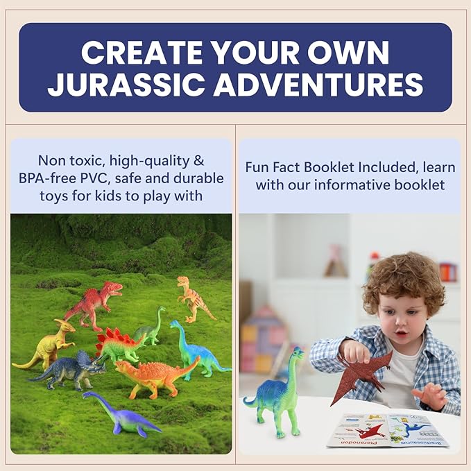 Dinosaur Toys for Kids 3-5 5-7 - 14 Realistic Plastic Dinosaur Figures Set with Storage Box & Learning Booklet - Educational Dino Figure Toys for Boys Girls Toddlers