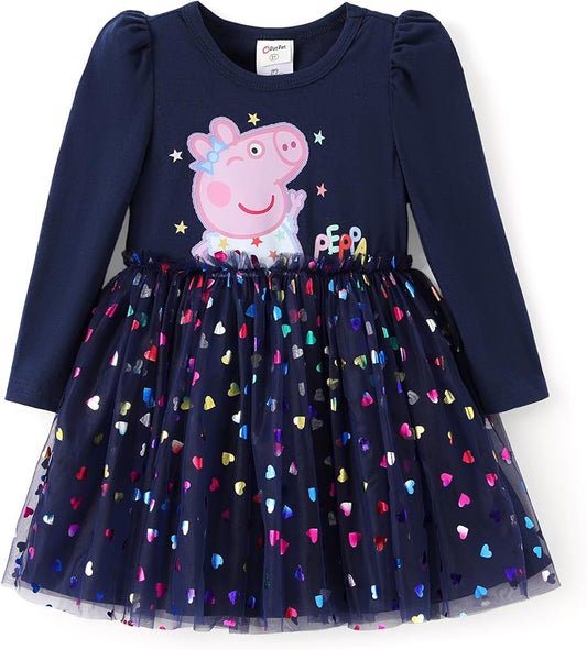 Peppa Pig Toddler Girls Dress for Fall Long Sleeve Tutu Dresses for Birthday Party Tulle Princess Dress Little Girl Size 2-6T