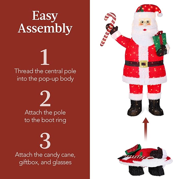 Best Choice Products 5ft Lighted Pop-Up Santa, Large Outdoor Christmas Holiday Decoration w/ 250 LED Lights, Twinkling Candy Cane, Gift Box, Hat