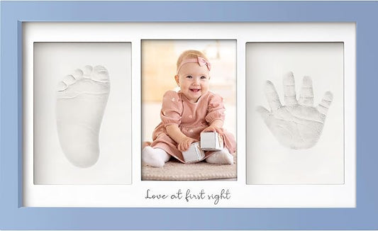 Baby Hand and Footprint Kit - Clay Handprint Keepsake Frame, Newborn Nursery Picture Frame, Personalized New Mom Gifts for Baby Shower & Registry (Cornflower)