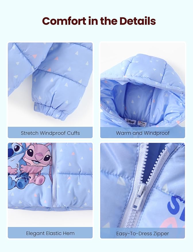 Disney Stitch Frozen Elsa Minnie Mouse Toddler Girl/Boy Puffer Jacket Kids Heavyweight Hooded Warm Winter Down Coat 2-13Years