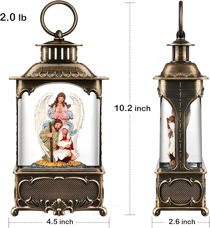 Nativity Snow Globe Angel Christmas Snow Globe Lantern, Lighted Musical Christmas Decorations Indoor for Home with Music 6H Timer Swirling Glitter, Jesus, USB or Battery Operated