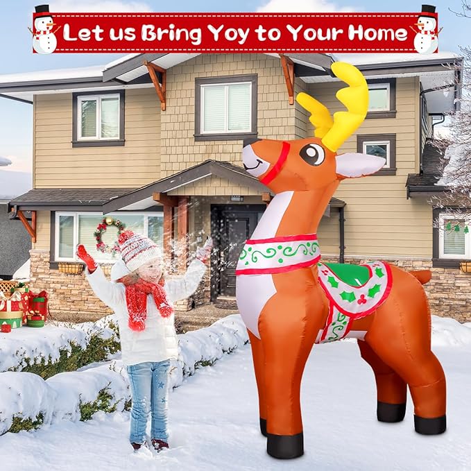 GOOSH 6 FT Christmas Inflatables Reindeer Outdoor Decorations Blow Up Yard Cute Deer with Built-in LEDs for Xmas Garden Lawn Indoor Party Decor