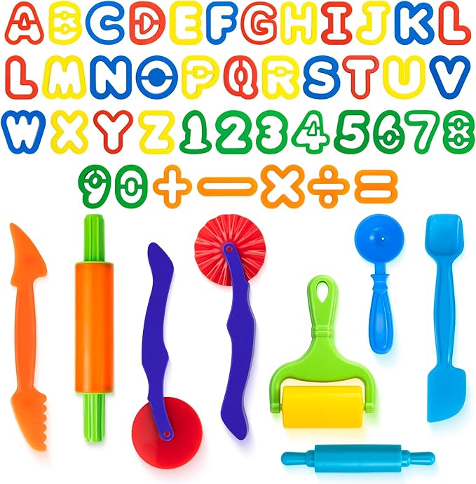 49 Pcs Dough Tools Set – Dough Cutters + Numbers & Alphabet Cutters Set – Educational Modeling Clay Tools – Preschool Toys & Toddler Activities – Arts & Crafts for Kids Ages 3-5