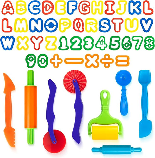 49 Pcs Dough Tools Set – Dough Cutters + Numbers & Alphabet Cutters Set – Educational Modeling Clay Tools – Preschool Toys & Toddler Activities – Arts & Crafts for Kids Ages 3-5