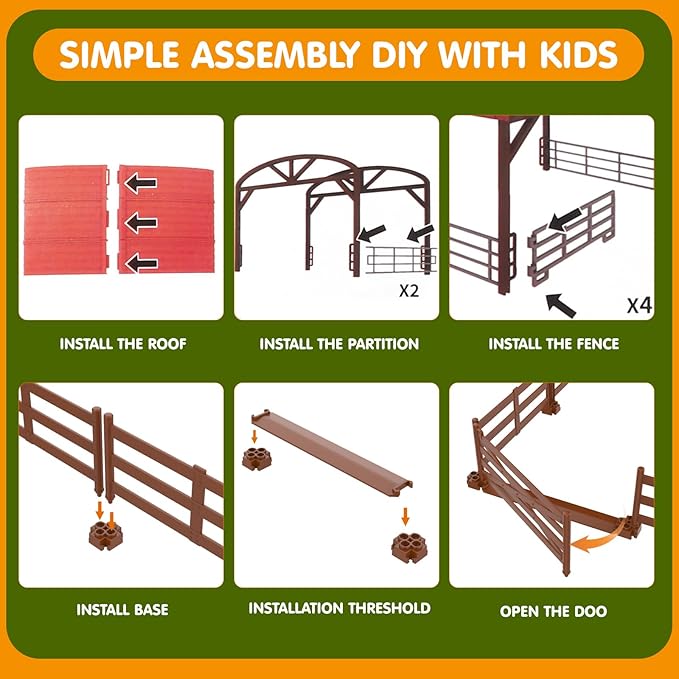 Dwi Dowellin Farm Animal Toys Set,69 Pcs Farm Toys with Tractor with Trailer,Horse Stable Grain Bins Horse Cow Farmer Figures Fence Playset for Kids Toddlers Boy Girl 3-12 Years Old