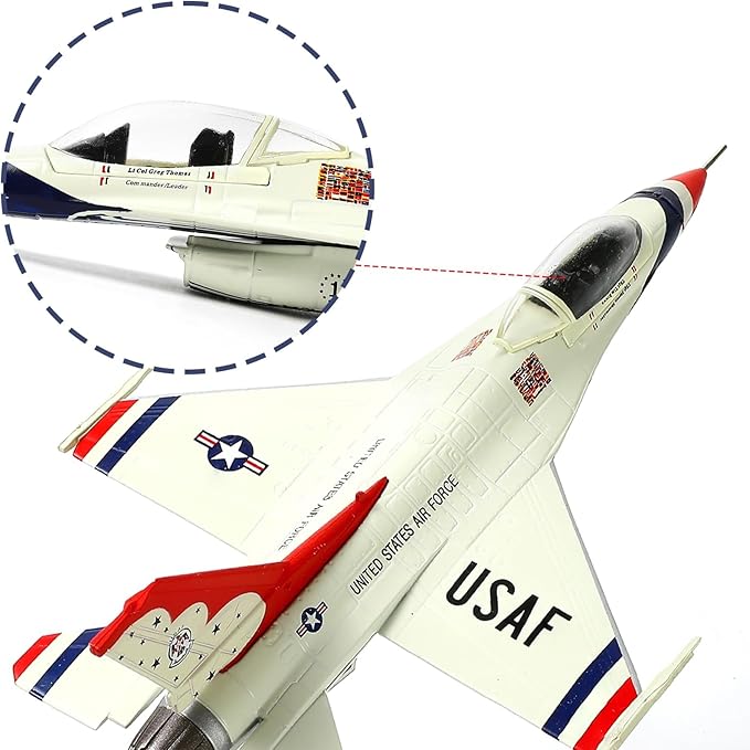 1/100 F-16C Thunderbird Fighter Model Metal DieCast Aircraft Jet Kit Fighter Plane Model Military Airplane for Collection and Gift, White