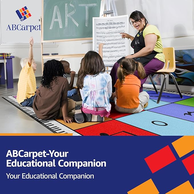Music Note Classroom Rug 6'5"x8'5" Elementary Music Classroom Seating Rug with 16 Seats Colorful Muiscal Area Rug for Nursery, Preschool, Kids Room and Music Studio