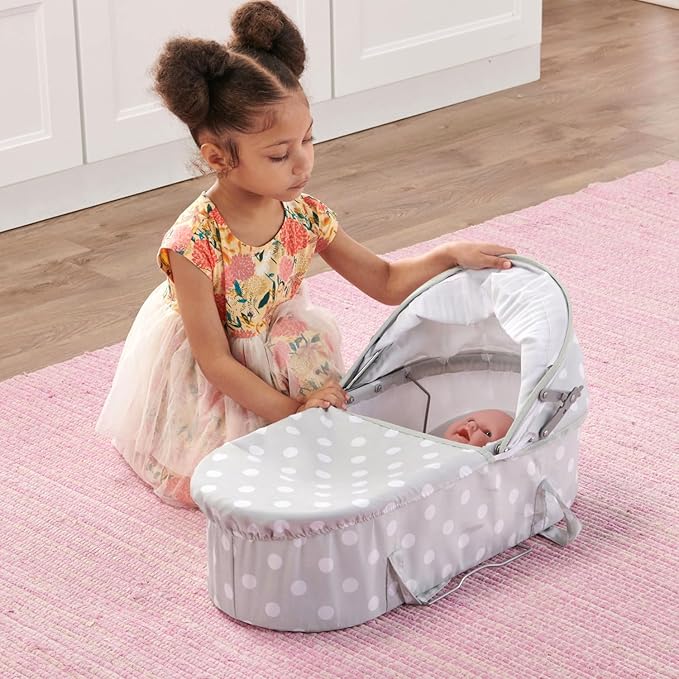 Badger Basket Just Like Mommy 3-in-1 Convertible Doll Pram, Carrier & Stroller - Gray/Polka Dots - Fits Dolls 18 to 22 Inches