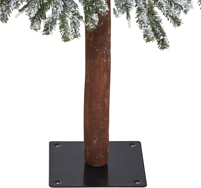 Nearly Natural 6ft. Flocked Grand Alpine Artificial Christmas Tree with 300 Clear Lights and 601 Bendable Branches on Natural Trunk