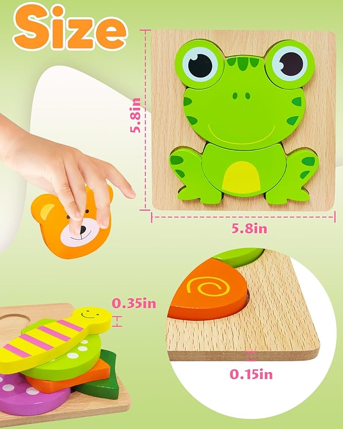 Bekayshad Wooden Puzzles Toddler Toys Gifts for 1 2 3 Year Old Boys Girls, 12 Pack Animal Jigsaw Puzzles Montessori Toys, Learning Educational Birthday Gifts for Girls Boys Ages 1-3