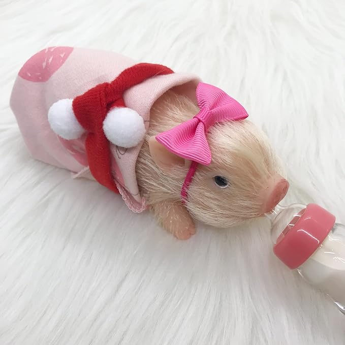 5 Inches Silicone Piglet with Accessories, Soft Mini Realistic Silicone Animals for Kids Christmast Gift（Christmas Dora）