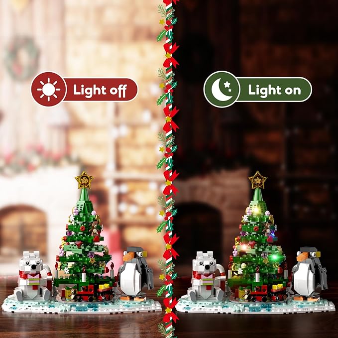 Christmas Tree - Building Toys for Kids, Boys & Girls, Ages 6+, Christmas Tree Buildings Compatible with Lego,with Polar Bear &Penguin Set, Cute Decorative Ornaments for Christmas (802 PCS)