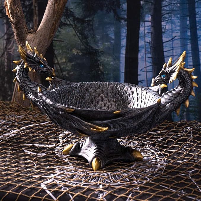 Pacific Giftware Double Dragon Resin Figurine Ceremonial Altar Bowl