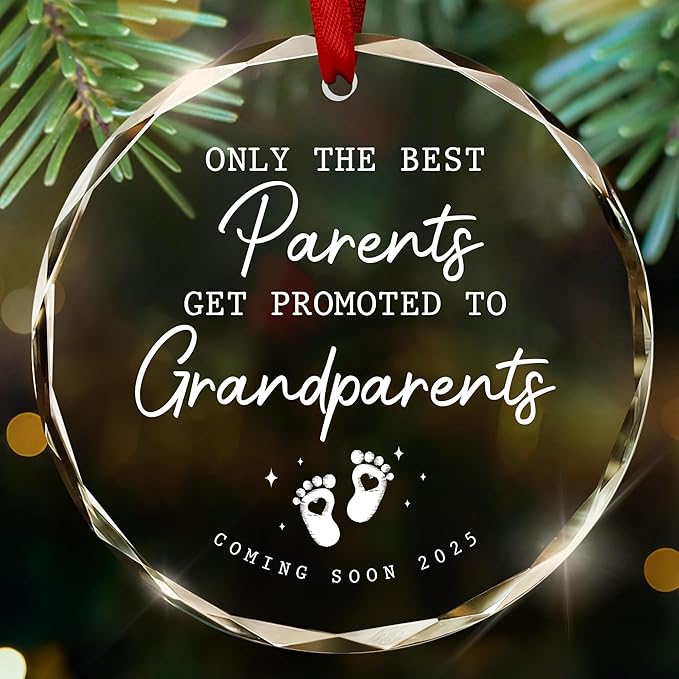 OASSIE Christmas Ornament Gifts for Grandparents - Glass Christmas Ornaments 2025 - Promoted to Pregnancy Announcement for Grandpa Grandma, First Time Grandma Grandpa Gifts, Xmas Decorations