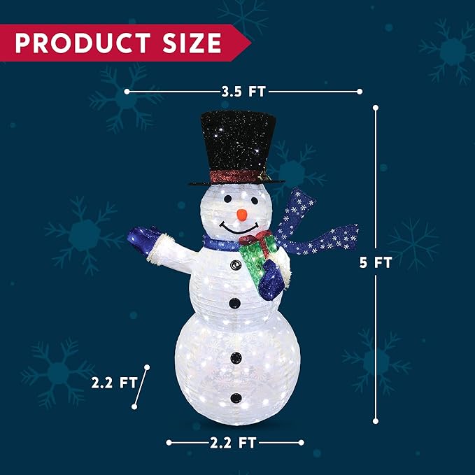 Joiedomi Snowman Christmas Outdoor Decoration, 150 LED Lighted Christmas Holiday Decorations, Collapsible Snowman Yard Lights Backyard Garden Lawn Xmas Decor, Blue Scarf