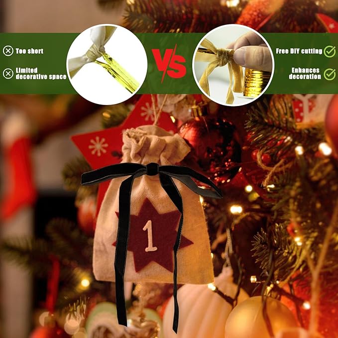 24Pcs Velvet Ribbon 5 x 7 Inch Christmas Ribbon 3/8 Inch Wide Christmas Bows Vintage Velvet Bows for Christmas Tree Black Bows for Christmas Tree Decorations