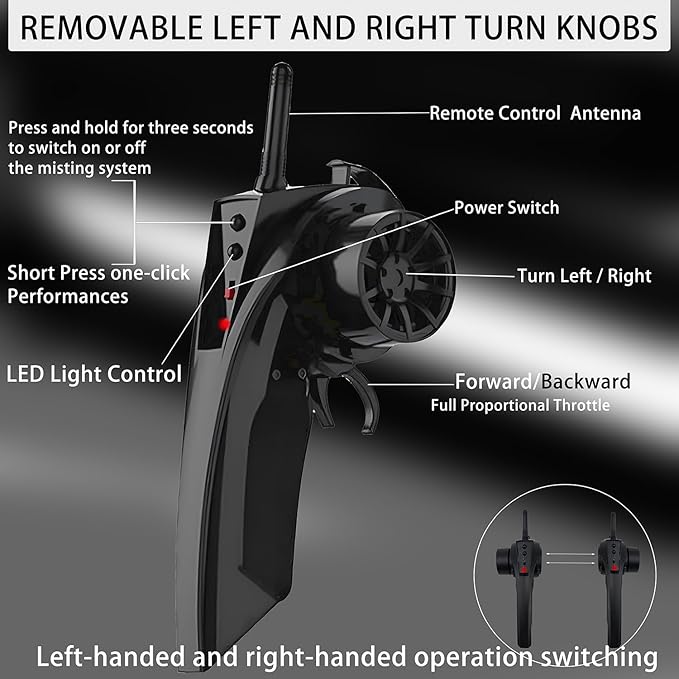 1:16 RC Drift Car 2.4GHz Spray 4WD LED Lights 30+KM/H High Speed Remote Control Car 2 Batteries 60Min Infinitely Variable Speed Drift Car Toys for Adults and Kids (Black 1:16)