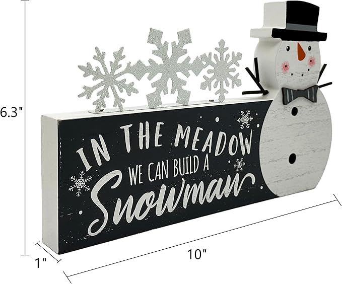 Christmas Decorations for Home Snowman Snowflake Block Farmhouse Merry Christmas Sign Wooden Rustic Tabletop Xmas Party Holiday Décor for Living Room, Dining Table