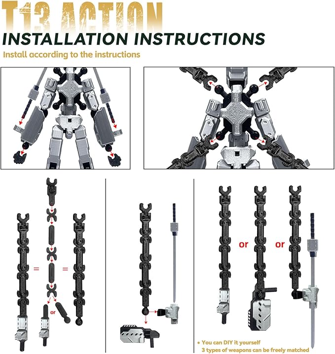 8 inch T13 (Assembly Completed) Action Figure Set,T 13 Multi-Articular Mobile Robot Nova T-13,Desktop Decorations for Game Lovers Toys (Gray)