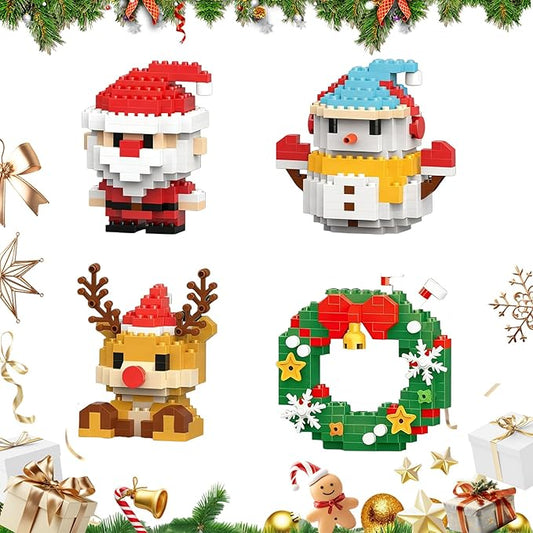 4 Pack Santa Claus Design Building Blocks Set, Christmas Theme Building Blocks Ornaments, Mini Building Figures, DIY Stocking Stuffers, Xmas New Year Birthday Gifts (Set A)