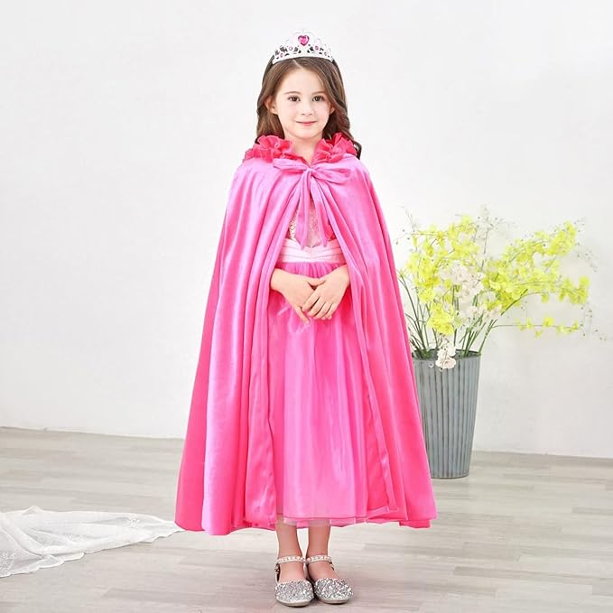 Newland Princess Costume for Girls - Princess Cape Long Hooded Velvet Cloak Princess Accessories Size M: 4-8Y/L: 8-12Y