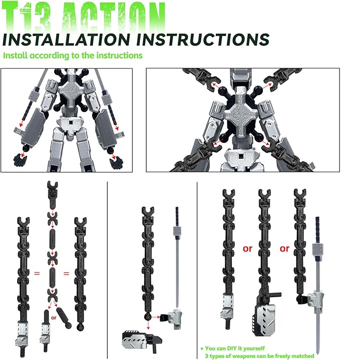 8 inch T13 (Assembly Completed) Action Figure Set,Robot 13 Multi-Articular Mobile Nova T-13,Desktop Decorations for Game Lovers Toys (Black)